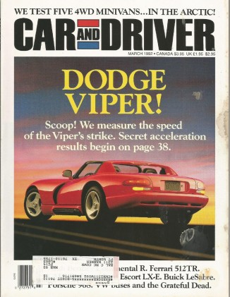 CAR & DRIVER 1992 MAR - TYPHOON, VIPER, PORSCHE 968